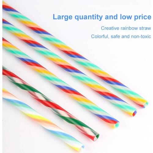 10-100PCS Cocktail Rainbow Straw Thick Tube Spiral Mixed Rainbow Straw Disposable Hawaii Beach Party Decoration Two-color Straw