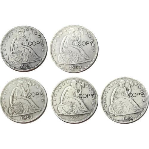 1846 1850 1851 1859 1860)-O 5pcs Date For Chose Seated Liberty Dollar Silver Plated Copy Coins