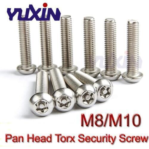 20Pcs M8/M10*L(=10/12/16-60) GB2672 A2-70 Stainless Steel 304 Pan Head Torx Machine Security Screw Pin Screw Anti Theft Screws
