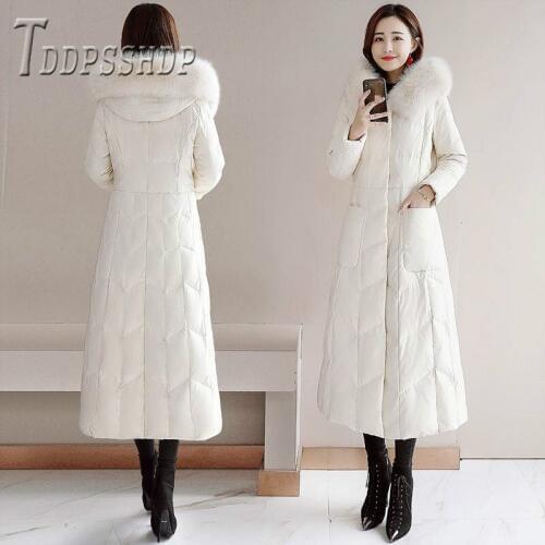 2019 Korean Women Down Parkas Long Style Fluff Hoodie Slim Plus Size Female Overcoat