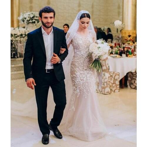 2020 Mermaid Wedding Dresses With Wrap Lace Appliqued Sheer Neck Bridal Dress Long Sleeve Wedding Gowns