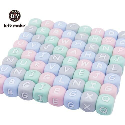 Lets Make 50pcs 12mm Silicone Beads 26 English Alphabet Candy Color Baby Teething Teethers BPA Free Baby Shower Gifts Wholesale