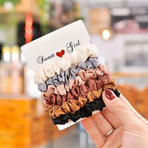 Explosive style hair ring 6 pieces in one set of silk satin small French retro Ins large intestine hair ring female fabric