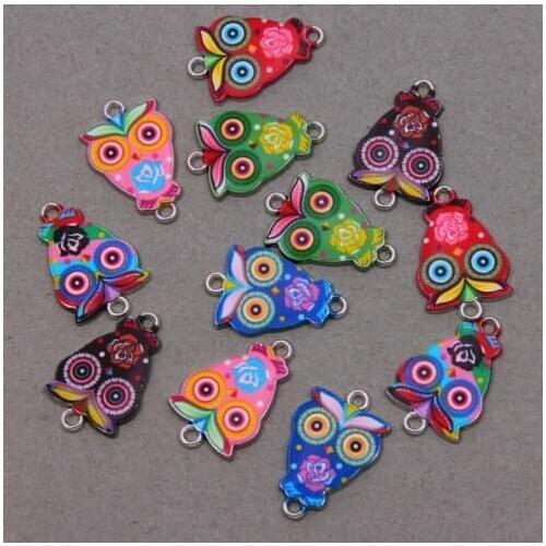 5pcs cute cartoon animal owl alloy Enamel Connector Necklace Charm Pendant for Womens Children DIY Jewelry Accessories Wholesal
