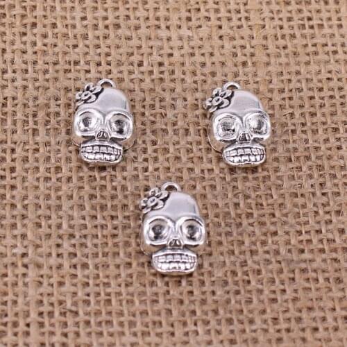 8pcs Skull Skeleton Head Charms 21x13mm Silver Color Pendant for DIY Jewelry Making Findings Handmade Craft 3413