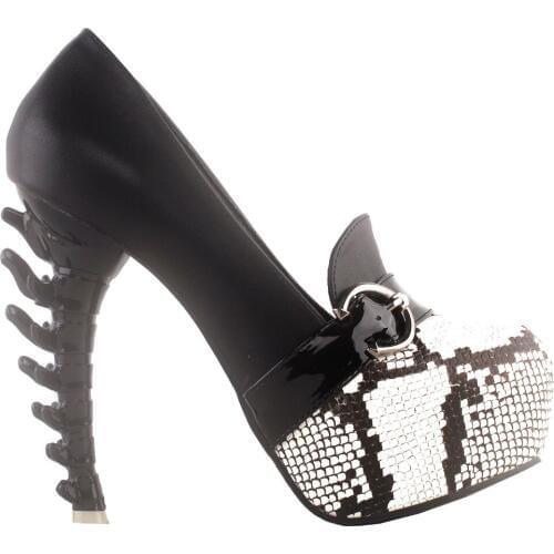 LF80668 SHOW STORY Punk Black White Snake Skin Print Two Tone Buckle Bone Platform Ankle Boots