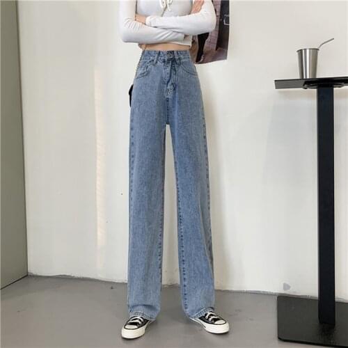 Spring Denim Jeans Pants Women High Waist Wide Leg Pants Korean Long Straight Pants Loose Casual Vintage Boyfriend Streetwear