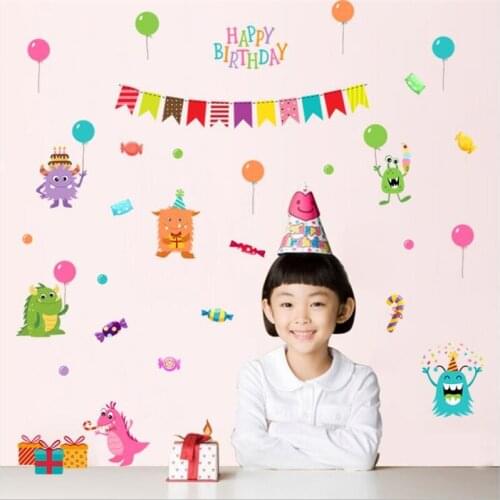 HOT Happy Birthday Wall Sticker Animal Concert Childrens Room Bedroom Kindergarten Decorative Vinyl Stickers For Baby Gift Home