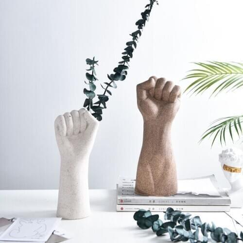 Ins Nordic Style Creative Ceramic Ornaments Imitation Hand Men and Women Living Room Home Decoration Floral Realistic Fist Vase