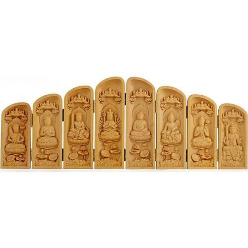 Rosewood crafts eight Buddha boxwood carving wood Buddha eight patron ornaments hand pieces Jushi