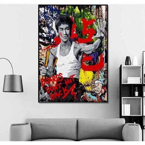 Chinese Kong-fu Bruce Lee Canvas Art Posters Boards Don't Hit Back Abstract Street Wall Art Pistures Modern Home Decor Cuadros