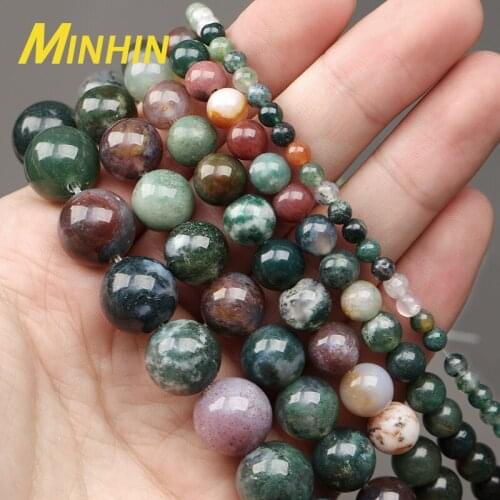 MINHIN Quality India Agat Round Natural Stone Beads 4/6/8/10/12 Pick Size For Jewelry Making Diy Necklace Bracelets