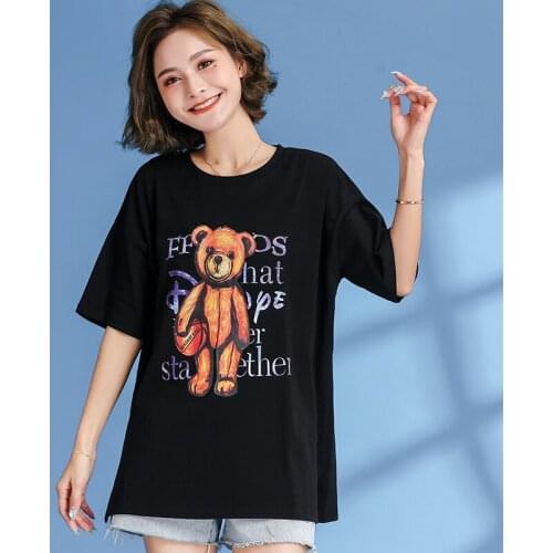 Summer 2021 Medium and Long 100% Cotton T-Shirt Printed Womens Bf Style
