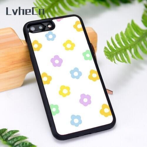 LvheCn Silicone Phone Case Cover for iPhone 6 6S 7 8 Plus X XS XR 11 12 Mini Pro Max blue, green, pink and yellow pastel flowers