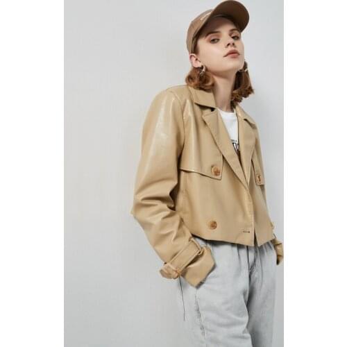 Fashion Double Breasted Pu Leather Jackets Female Waterproof Design Soft Fabric Motor Fashion Leather Outerwear F2759