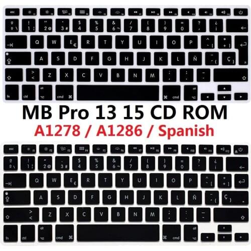 Soft Cover For Macbook Pro 13 Pro 15 EU US Spanish Keyboard Cover A1278 A1286 Silicon For Macbook Pro 13 15 CDROM Keyboard Skin