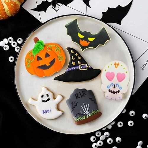 Stainless Steel Halloween Cookie Cutters Pumpkin Ghost Witch Hat Tombstone Baking Cake Biscuit Fondant Mold Biscuits Knife