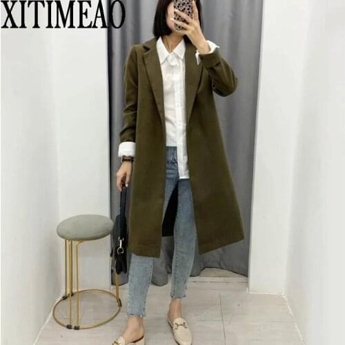 ZA New Oversized Casual Wool Coat Solid Color Autumn Winter Women Outwear Long Sleeve Female Buttonless Cardigan Coat