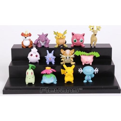 Pokemon Raticate Chikorita Rattata Venusaur Jigglypuff Raichu Hoppip Wooper PVC Figures Toys 13pcs/set 3~5cm