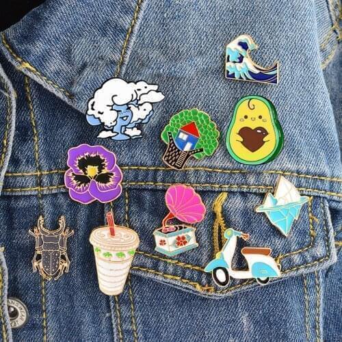 Cartoon Compilation Tree house Icebirg wave bird elephant Motorcycle Brooch Pin Denim Jacket Badge Jewelry Gift Surprise for Kid