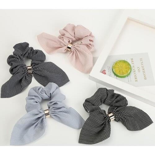 Fashion Retro Striped bow hair ring plaid Fabric Hair Scrunchy Ponytail Holder Hair ties Gum Elastic Hair Bands Rubber Bands
