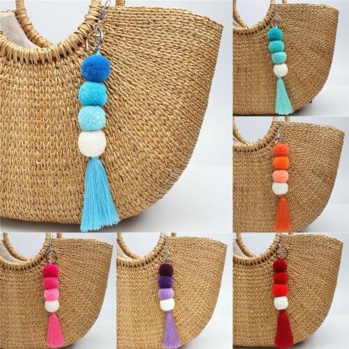 Handmade Women Colorful Boho Pom Pom Tassel Bag Charm Key Chain Fashion Jewerly