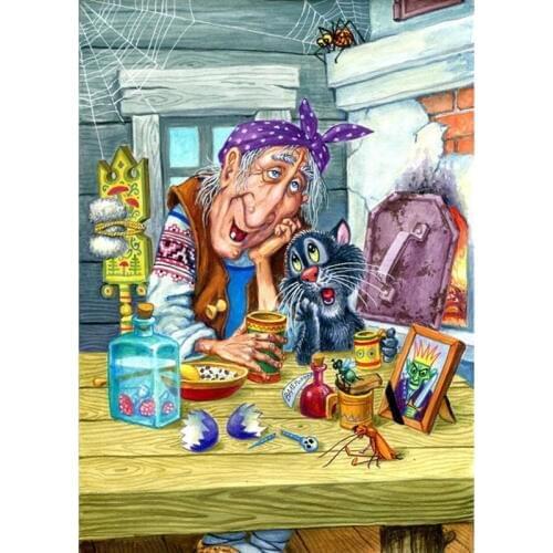 DIY handmade needlework diamond embroidery witch and cat rhinestone cross stitch mosaic diamond painting Art Home decoration