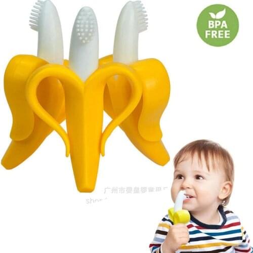 Silicone Baby Teether Toys BPA Free Safe Banana Teething Ring Toddler Chew Dental Care Toothbrush Nursing Beads Gift For Kids