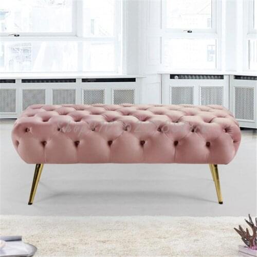 Nordic metal foot sofa foot stool American velvet pink shoe changing stool clothing store long stool bedroom bed end stool