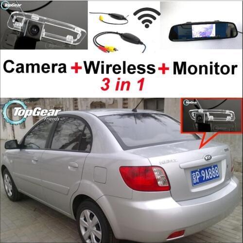 3 in1 Special Rear View Camera + Wireless Receiver + Mirror Monitor Easy DIY Back Up Parking System For KIA Rio Rio5 2005~2011