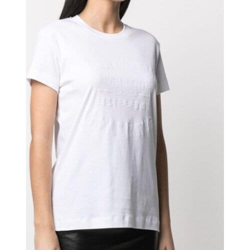 Solid Color Female Summer O-Neck Letter Print Cotton T-Shirt Women High Street White Top Ladies Casual Brand Fashion Tees ML048