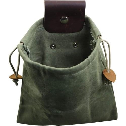 Outdoor Foraging Pouch Hiking Garden Fruit Picking Bag with Drawstring Waxed Leather Canvas Jungle Outdoor Camping Storage Bags