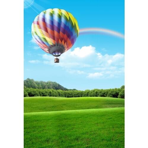 VinylBDS Green Backgrounds for Photo Studio Wedding Rainbow Balloon Wedding Background Photo Blue Blue Sky Grassland Background