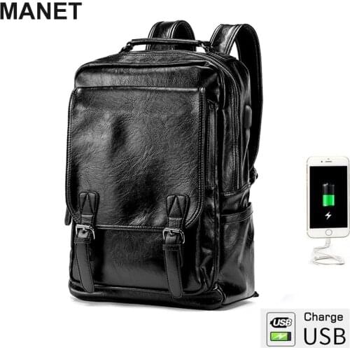 MANET Large Capacity Backpack Casual School Bags for Men Teenage 19.6 Inch Laptop PU Shoulder High Quality Backpacks Bag mochila