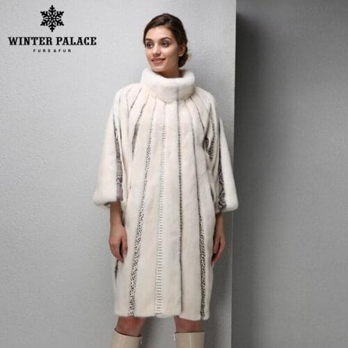 High quality luxury fur coat Snakeskin Sleeve mink fur coat Designer Style fur coats for women Luxury brand coat women