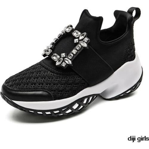 2021 Platform Sneakers Crystal Buckle Air Mesh Designer Trainers Thick Bottom Chunky Womens Sneakers Vulcanized Casual Shoes