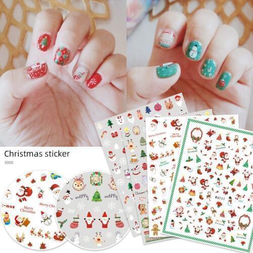 1sheets christmas decorations for nails mix colorful 3D nail sheet sticker snow flower Elk gift Santa