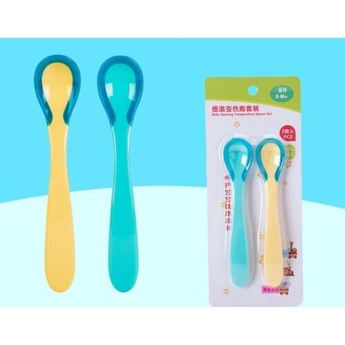 2pc Baby Temperature Sensing Spoon Safety Silicone Feeding Flatware Spoon for Baby Self Feeding Infant Kids Baby Dishes