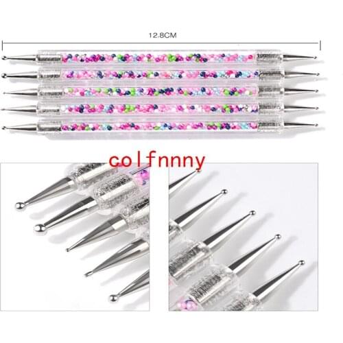 200sets/lot NEW 5pcs/set UV Gel Painting Drawing Nail Dot Point Dotting Pen Acrylic Caviar 2 Way Brush Manicure Tools new