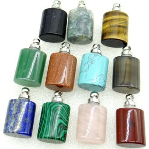 2020 hot seller Man woman Natural Stone Tiger Eye Quartz crystal lapis Perfume Bottle Pendant Jewelry Making Necklace 1pcs