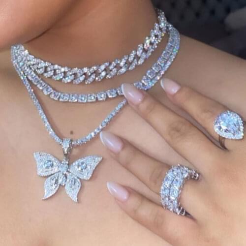 2021 Hip Hop Crystal Big Butterfly Choker Necklaces for Women Bling Rhinestone Miami Cuban Link Chain Necklace New Punk Jewelry