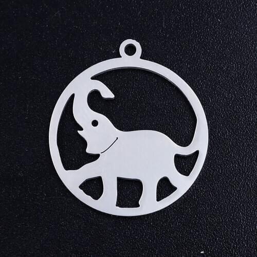 5pcs/lot Round Elephant Stainless Steel Jewelry Pendant DIY Charms Wholesale Bracelet Making Charm High Polished