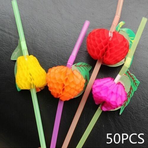 50pcs/pack 1pack Various fruit art plastic straws, used for beach summer party, wedding party drink decoration