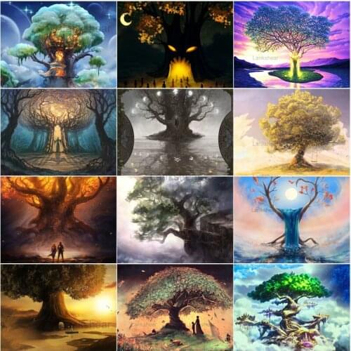 5D Diy Full Square Round Diamond Painting Oil Painting Landscape Pictures Embroidery Tree Scenery Cross Stitch Home Room Decor