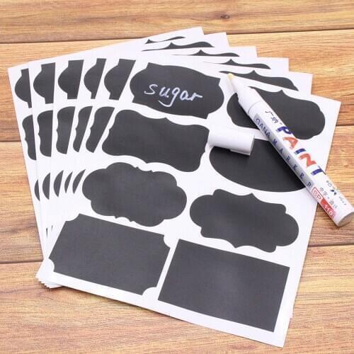 90 Pack Kitchen Chalkboard Labels & 1 Marker Reusable Blackboard Storage Stickers for Pantry and Jars Glass, Container, Canister