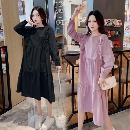 9235# Maternity Clothes Summer Cotton Solid Color Short Sleeve Loose Stylish Dress for Pregnant Women Pregnancy Clothes