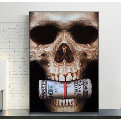 Abstract Bar Skull Head with Money Canvas Posters and Prints Dollar Art Canvas Paintings on The Wall Picture for Home Wall Decor