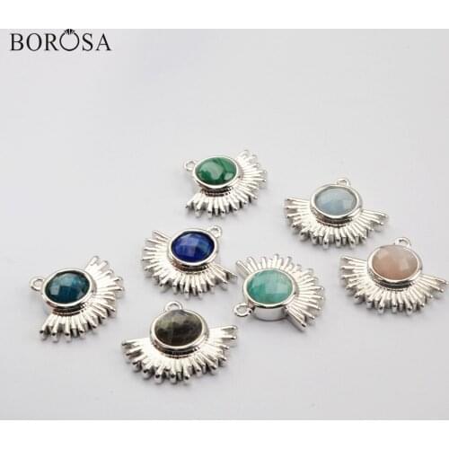 BOROSA Fashion Natural Gems Stones Necklace Pendant Silver Color Sector Natural Charms diy for Women Earrings Making WX1532