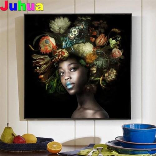 Black Woman With Flower Diamond Painting Full Diamond Embroidery Pattern art Portrait Needlework Cross Stitch South African Girl