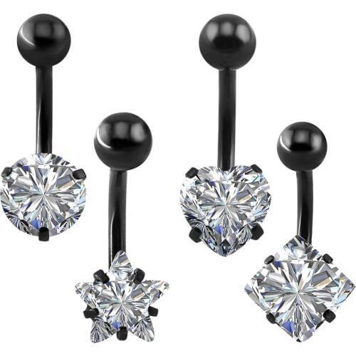 Black Surgical Steel Navel Belly Rings With Round Square Heart Star Shaped Piercing Barbell Body Jewelry Quality Best Belly Ring